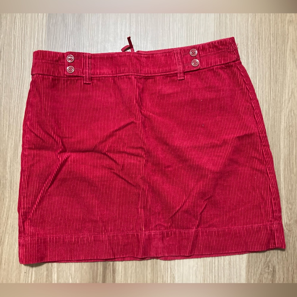 LOFT, red, corduroy mini skirt with button detail